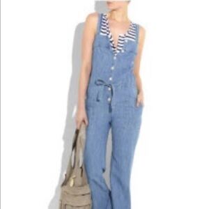 A.P.C Chambray Blue Denim Overalls Jumpsuit L